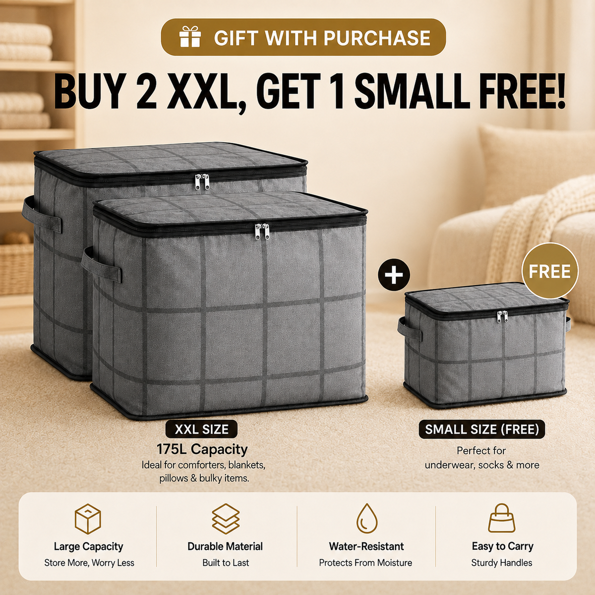 🏷️- XXL Foldable Storage Bag with Reinforced Handles