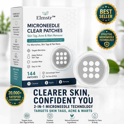 🔥Elmstr®2-in-1 Microneedle & Hydrocolloid Patch🍀| Removes Raised Moles, Acne, Flat Warts & Skin Tags | Helps Improve Wrinkles, Scars & Blemishes | Invisible Patches for Face & Body
