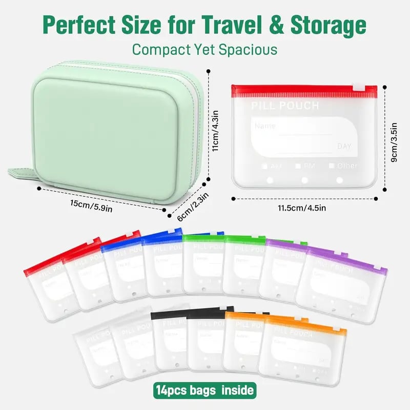 A8 Waterproof Pill Pouch Set – 7 to 14 Days of Meds & Vitamins💧Waterproof & Crush-Resistant Shell