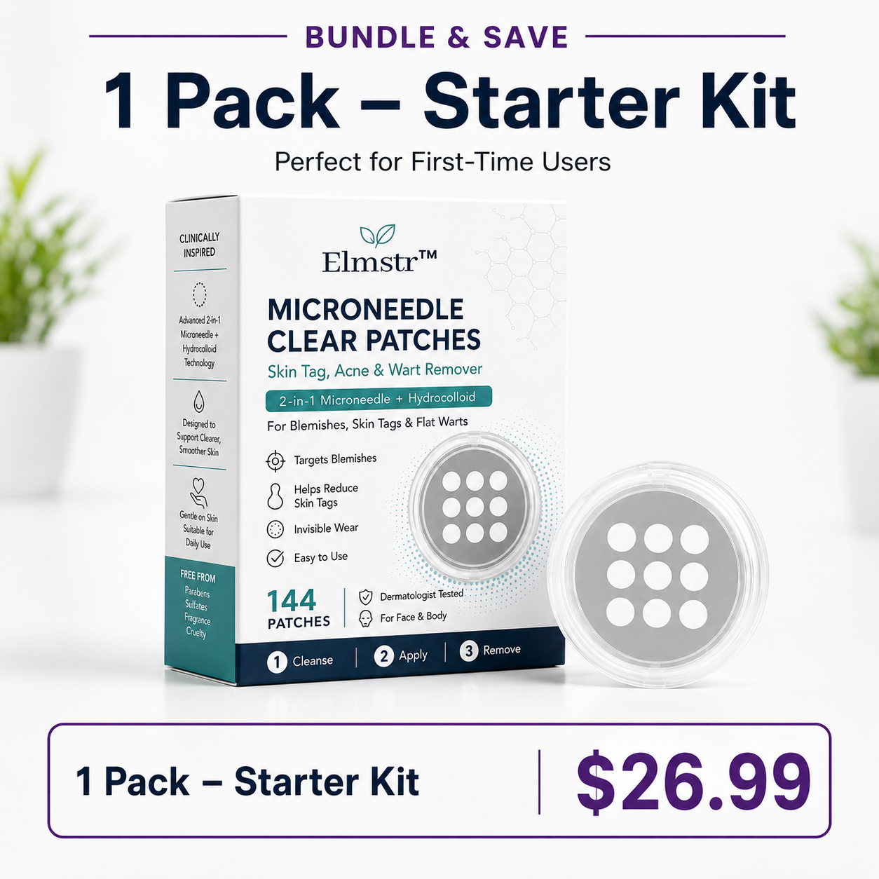 🔥Elmstr®2-in-1 Microneedle & Hydrocolloid Patch🍀| Removes Raised Moles, Acne, Flat Warts & Skin Tags | Helps Improve Wrinkles, Scars & Blemishes | Invisible Patches for Face & Body