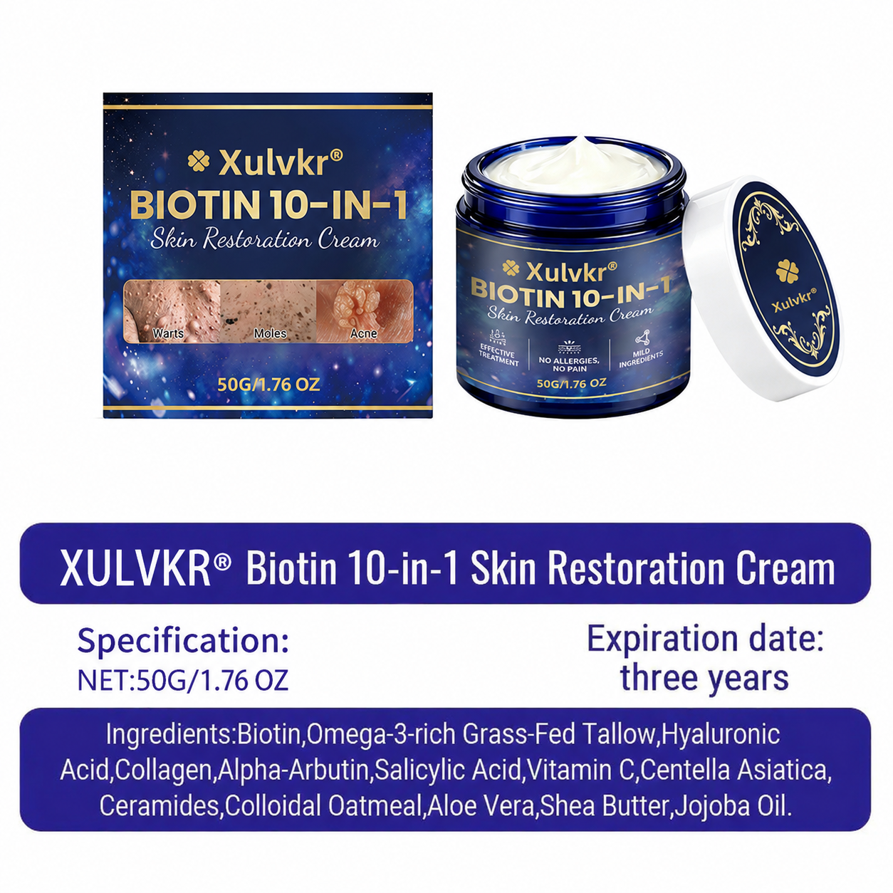 🍀 Xulvkr® Biotin 10-in-1 Skin Restoration Cream | Bigger 50g Jar, Upgraded Formula