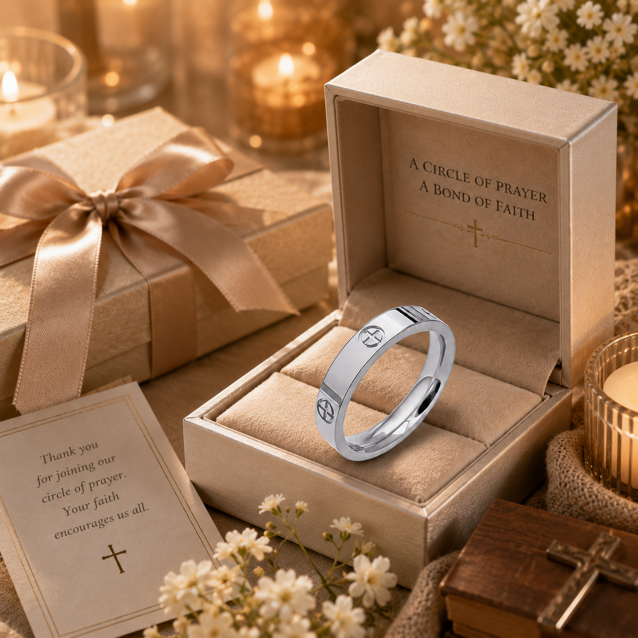 🙏A Prayer for You. A Prayer for Us All-Prayer Circle Cross Ring
