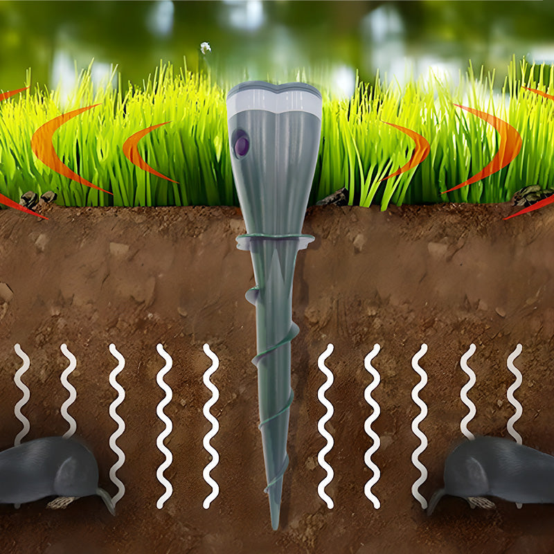 Solar-powered waterproof spiral rodent repellent device