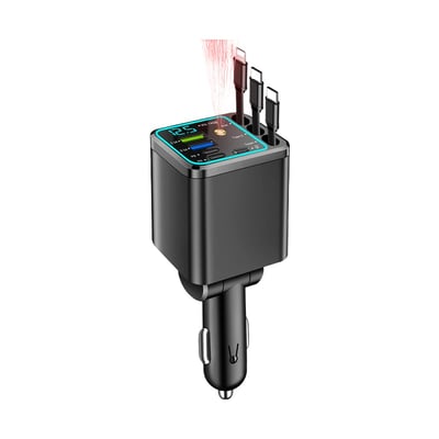 7-in-1 Retractable Car Charger 120W – Built-In Cables, Starry Sky Light & Voltage Display